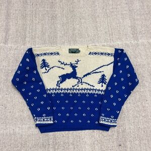 Vintage Polo Country Sweater Mens Small Blue 1990s Reindeer Outdoor Winter
